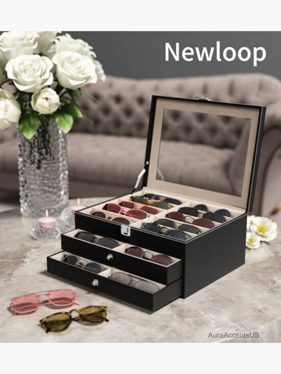 30 Slot Sunglass Organizer Clear Display Case Storage Box main image 3